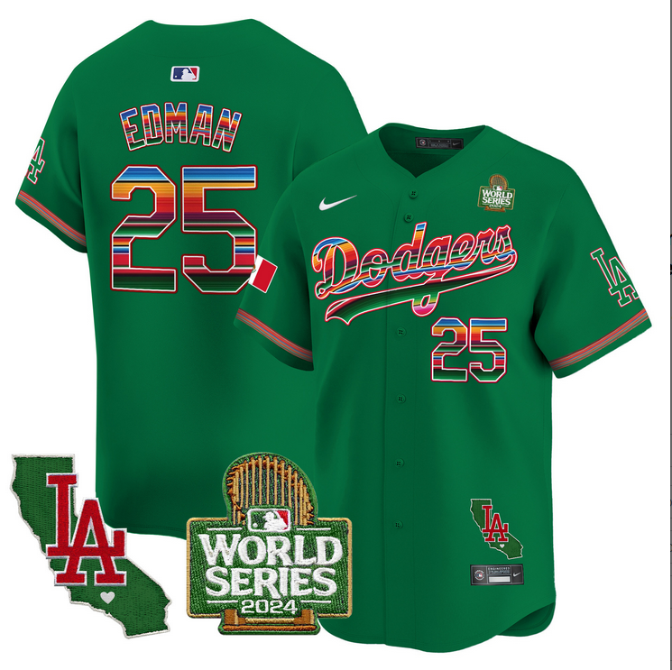 Men MLB Mexico Los Angeles Dodgers #25 Edman green 2024 World Series Champions Patch Jersey 2024110->los angeles dodgers->MLB Jersey
